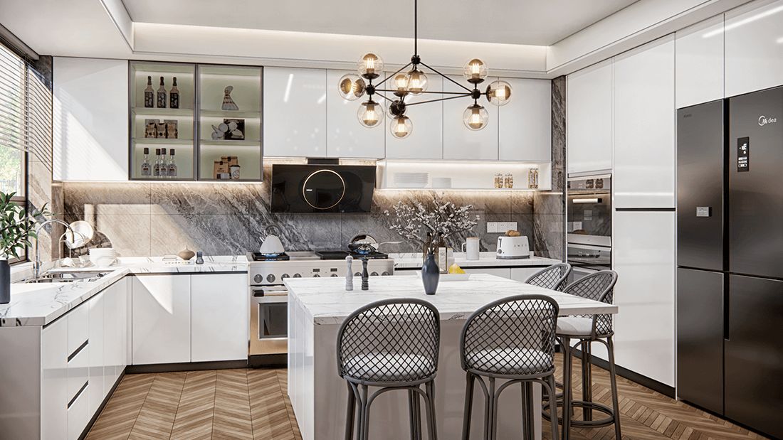 Glossy White cabinets