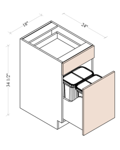 SOFT CLOSING BASE WASTE BASKET CABINET 18"W*24''D*34-1/2''H 1 Drawer 1 Door W/ 2 TRASH CANS