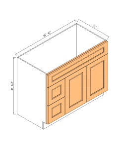 36"vanity Sink Base With 2 Drawers On The Left - 2doors 2drawer Faces 1 False Drawer Front And Frame Only