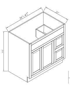 Vanity Sink Base With 2 Drawers On The Right