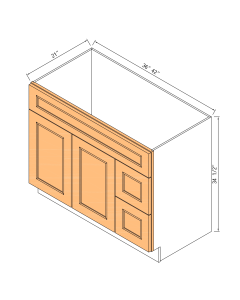 36"vanity Sink Base With 2 Drawers On The Right - 2doors 2drawer Faces 1 False Drawer Front And Frame Only