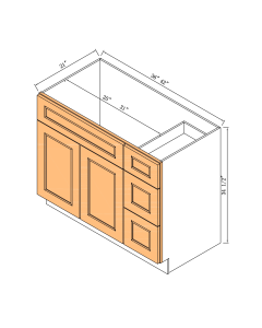 36"vanity Sink Base With 3 Drawers On The Right - 2doors 3drawer Faces 1 False Drawer Front And Frame Only