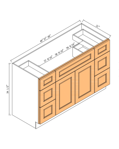 48"vanity Sink Base With 6 Drawers On Both Sides - 2doors 6drawer Faces 1 False Drawer Front And Frame Only